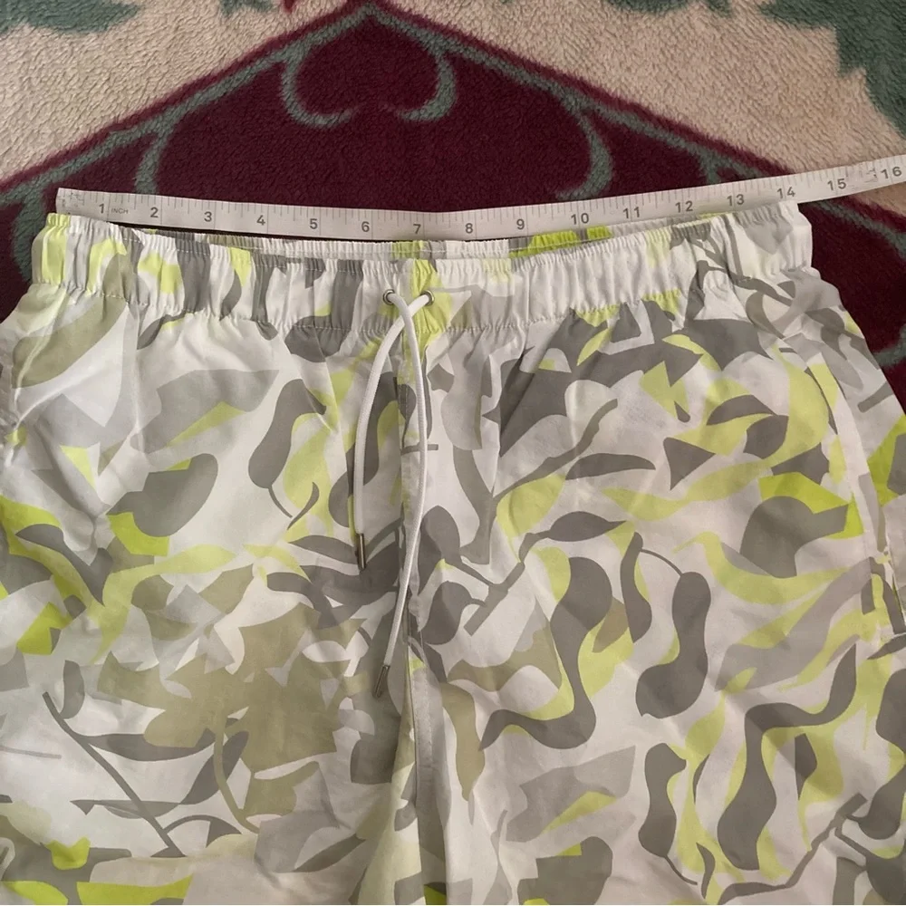 Hermes White, Gray & Neon Yellow Men’s Swim Trunks